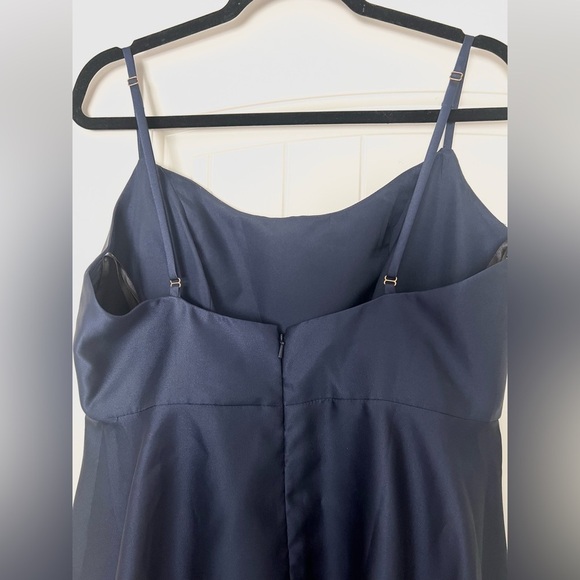 NWT Alfred Sung Spaghetti-Strap Satin Midi Dress Midnight Navy Blue - Picture 5 of 8